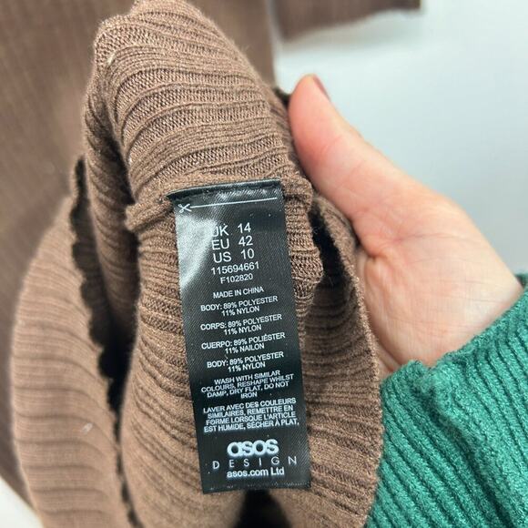 ASOS Neutral Brown Mock Neck Stretch Ribbed Knit Midi Sweater Dress 10 - Picture 5 of 6
